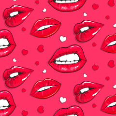 Vector pink lips pattern. Abstract modern lipgloss kiss texture. Shine bright glamour romance fashion decoration. Sexy makeup cover print