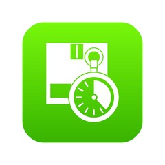 Cardboard box with stopwatch icon digital green for any design isolated on white vector illustration