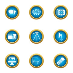 Data material icons set. Flat set of 9 data material vector icons for web isolated on white background