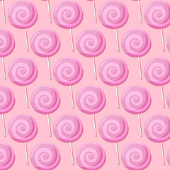 Pink sweet lollipop. kids cute girls sweets. Princess beauty glamour candies. Childgood happy swirl caramel dessert. Birthday style pattern