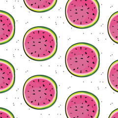 Vector watermelon slices cards.Colorful summer fruit background post with likes. Pink seeds of berries. Hand drawn exotic tropical ornament for share. Modern fabric food