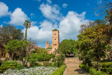 Andalusian gardens in Udayas kasbah Rabat Morocco North Africa - obrazy, fototapety, plakaty
