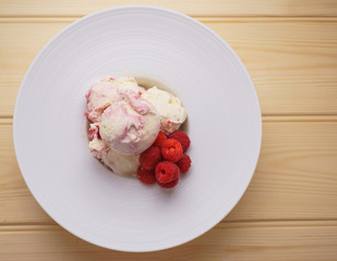 Raspberry Ice Cream with Fresh Raspberries