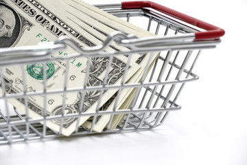 dollar money with Shopping Cart On White Background Shot In Studio