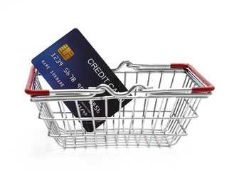 credit card with Shopping Cart On White Background Shot In Studio