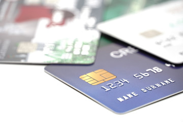 Credit card close up shot with selective focus for background.