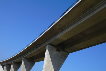 Bridge with shadows in front of a clear blue summer sky