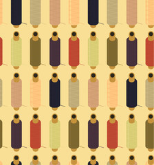 Seamless pattern of Sewing equipment, dressmaking and needlework accessories icons set with buttons. Flat isolated vector illustration. Fashion clothing, sewing, clothing design.