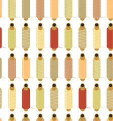 Seamless pattern of Sewing equipment, dressmaking and needlework accessories icons set with buttons. Flat isolated vector illustration. Fashion clothing, sewing, clothing design.