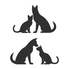 Silhouettes of dog and cat vector illustration.