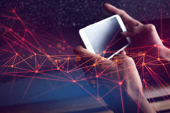 man play smartphone with social network and internet