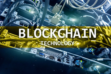 Obraz premium Blockchain technology, cryptocurrency mining.