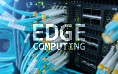 EDGE computing, internet and modern technology concept on modern server room background.