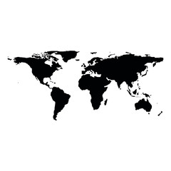 A black and white silhouette of a world map