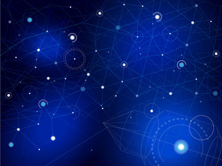 Space map with rocket. Stars and lines on blue 