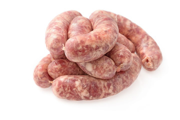 fresh grilled sausages on white background
