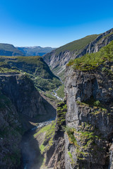 Fototapeta na wymiar View of the Bjoreio river valley. Vertical frame.National park Hardangervidda, Norway, Europe. 