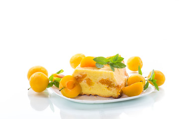 sweet curd casserole stuffed with yellow plums inside