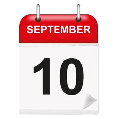 Daily calendar of single-leaf rings, red spine, 3d,september,10th,tenth,vector,illustration