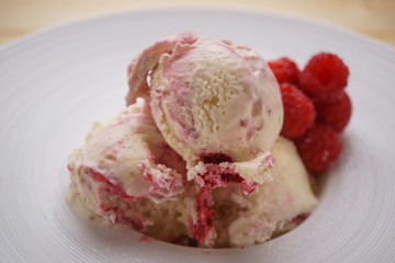 Raspberry Ice-cream with Fresh Scottish Raspberries
