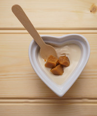 Toffee Yoghurt in a Heart Shaped Ramakin