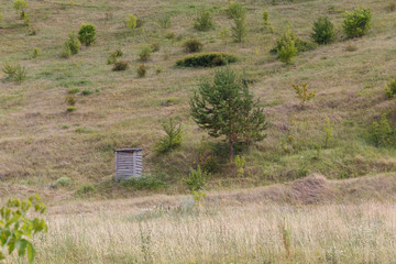 mountain slope with a single building