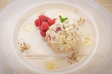 Cranachan with Fresh Raspberries & Mint Leaves