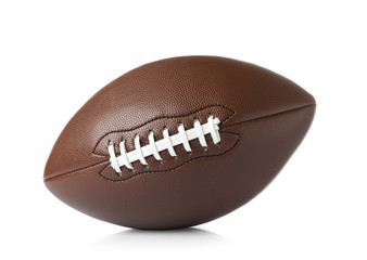 Leather American football ball on white background