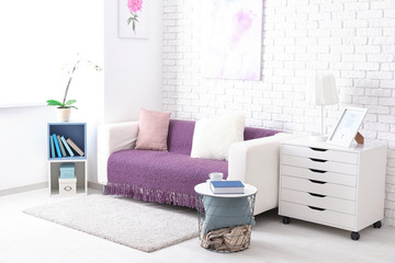 Interior of modern room with comfortable sofa