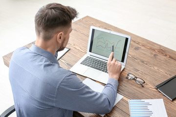 Male broker working in office. Finance trading concept