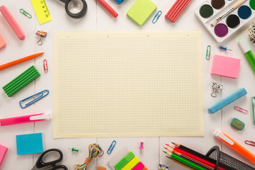  School office supplies on a desk 