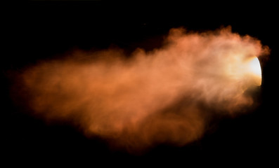 texture of firearm shot, isolate flash shot on black background