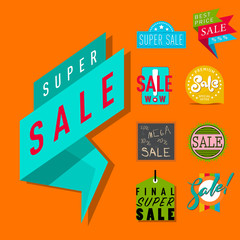 Super sale extra bonus banners text in color drawn label business shopping internet promotion vector illustration