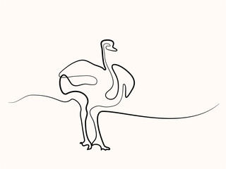 Continuous line drawing. Ostrich walking symbol. Logo of the Ostrich. Vector illustration