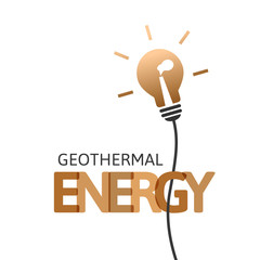 Geothermal energy concept with lightbulb and steam leaving chimney inside. Integrated text and lettering with multiply blend mode.