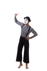 Young mime isolated on white background