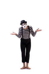 Young mime isolated on white background
