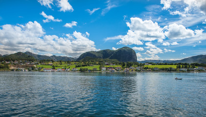 Fototapeta na wymiar Norwegian fjord and mountains in summer Lysefjord, Norway