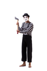 Mime with axe isolated on white background