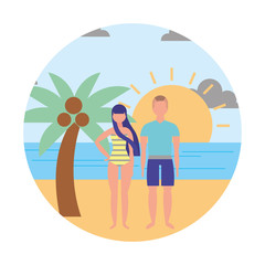 young couple with swimsuit in beach