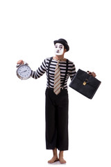 Mime in time management concept isolated on white background 