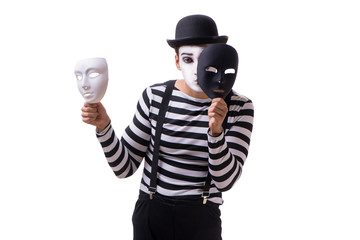 Mime with masks isolated on white background