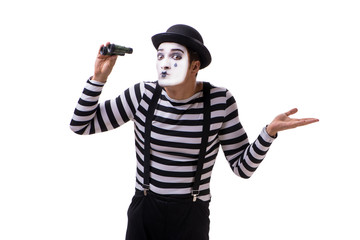 Mime with binoculars isolated on white background