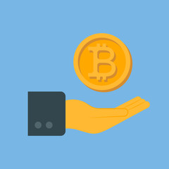 Hand in which the bitcoin coin falls