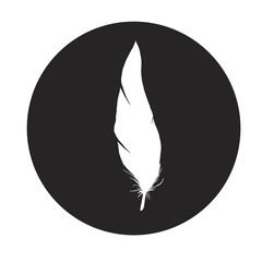 Detailed feather silhouette in a black circle. Laconic and stylish illustration. Monochrome vector.