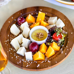 Mix of cheese on the plate