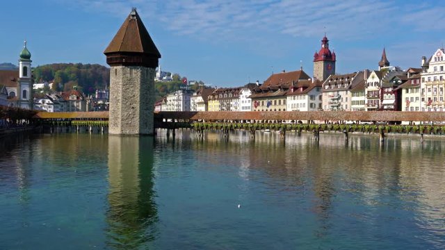 Chapel wooden bridge (XIV c.) and water tower, Lucerne, Switzerland