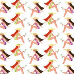 beautiful women in swimsuit with cocktail background