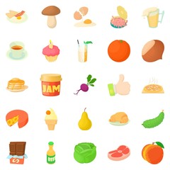 Fototapeta na wymiar Afternoon snack icons set. Cartoon set of 25 afternoon snack vector icons for web isolated on white background