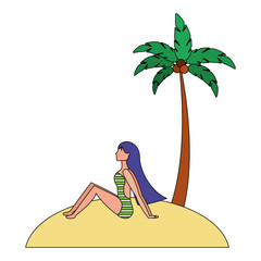 beautiful woman in swimsuit long hair on beach